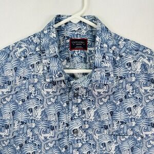 UNTUCKIT RAJPAL Short Sleeve Button Shirt Medium Blue‎ Monkey Jungle Geometric